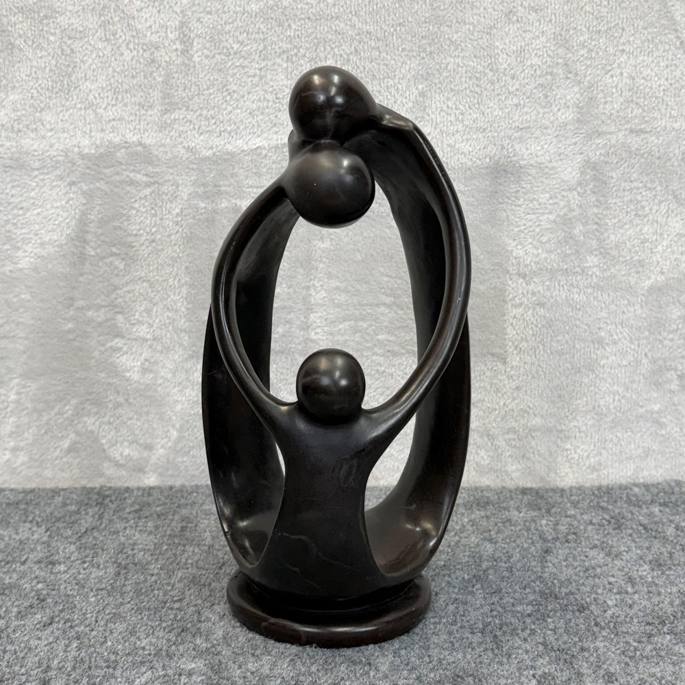 Hand Carved Soapstone Family Sculpture Brown Thailand Abstract Love Unity